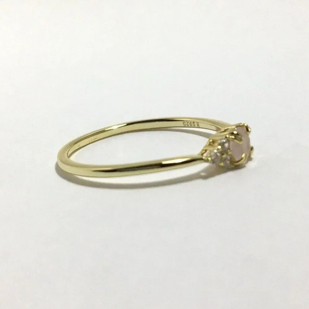 Sterling Silver Ring Size 7 Yellow Gold Plated Pink Lab Created Cubic Zirconia